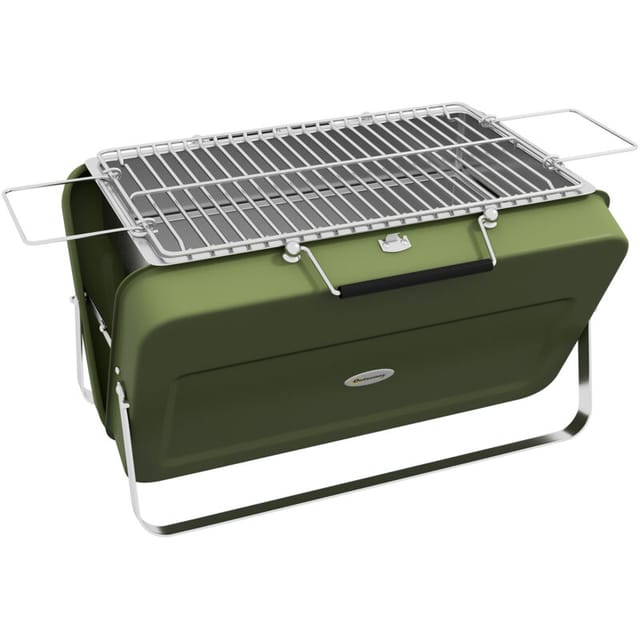 Kleiner, Tragbarer Klappgrill Aus Holzkohle, Grün, 47 X 30 X 28 Cm, Ideal Für Garten, Terrasse Oder Camping. Stilvoller Koffer, Leicht Zu Transportierender Tischgrill.