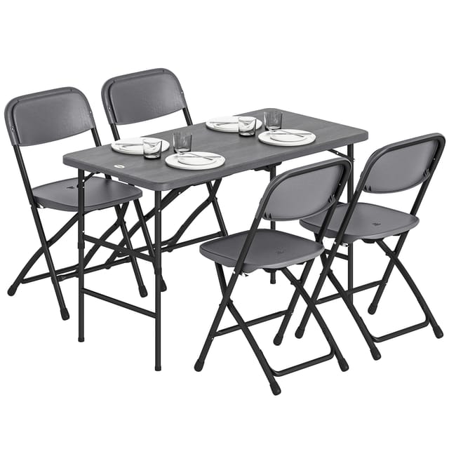 Ausziehbarer Gartentisch 118 Cm, Dunkelgrau + 4 Höhenverstellbare Klappstühle, Gartenmöbel-set Für Die Terrasse, Klappbar Und Verstellbar
