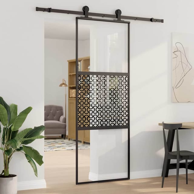 Glastür Schwarz 76 X 2 X 205 Cm Aluminium