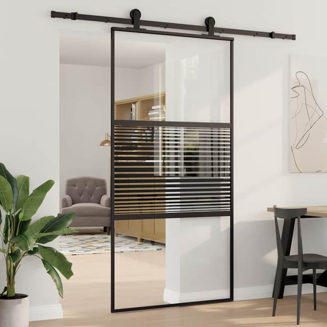 Glastür Gestreift Schwarz 102,5 X 2 X 205 Cm Aluminium