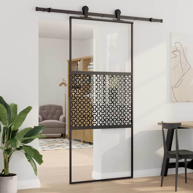 Glastür Schwarz 90 X 2 X 205 Cm Aluminium