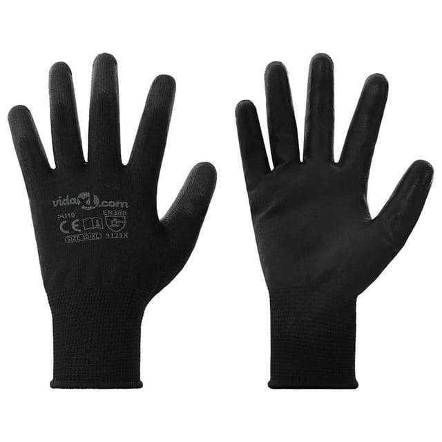 Arbeitshandschuhe 12 Pcs Schwarz 10 / Xl Polyester