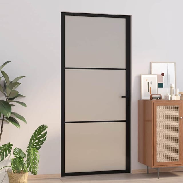 Innentür 93x201,5 Cm Schwarz Mattglas Und Aluminium