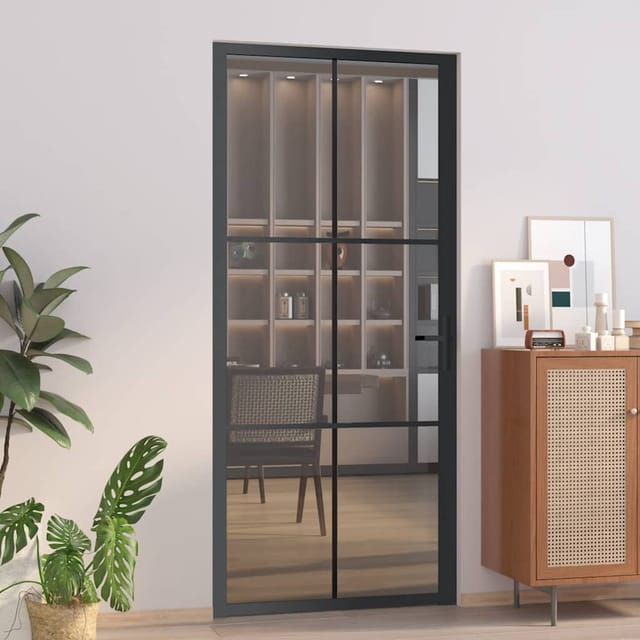 Innentür 93x201,5 Cm Schwarz Esg-glas Und Aluminium