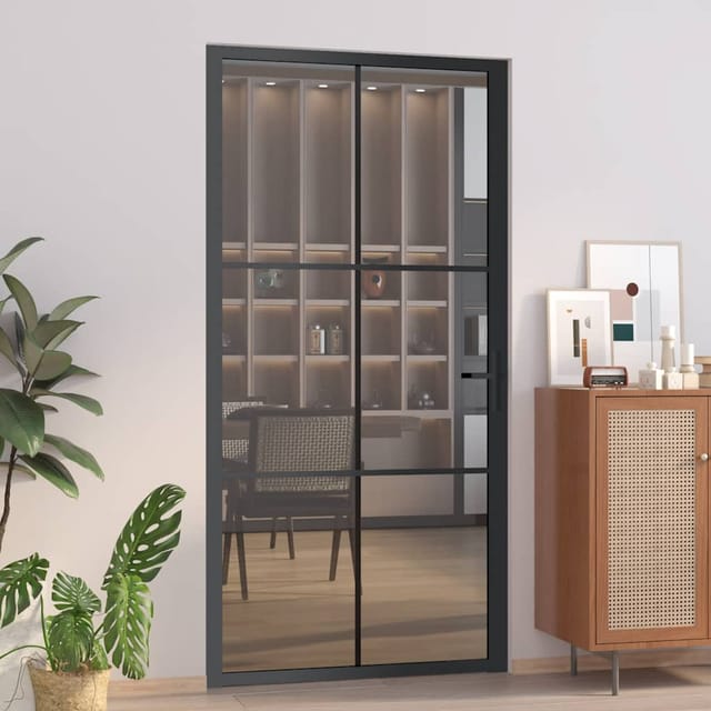 Innentür 102,5x201,5 Cm Schwarz Esg-glas Und Aluminium