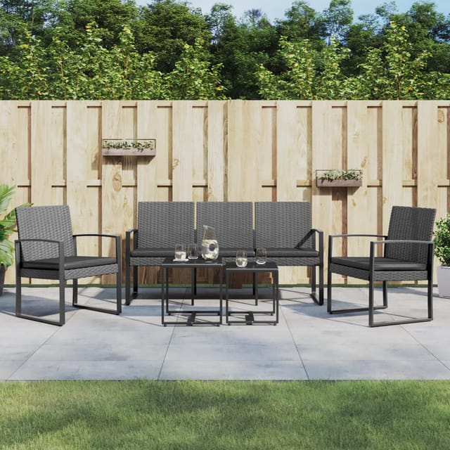 5-tlg. Garten-essgruppe Mit Kissen Dunkelgrau Pp-rattan
