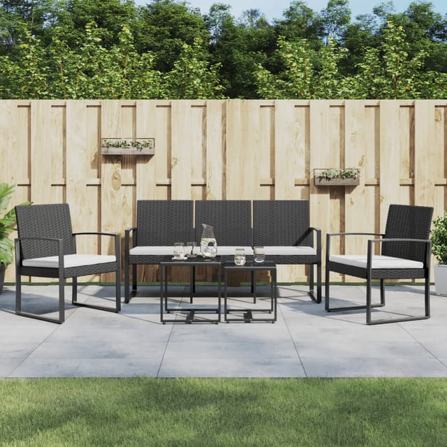 5-tlg. Garten-essgruppe Mit Kissen Schwarz Pp-rattan