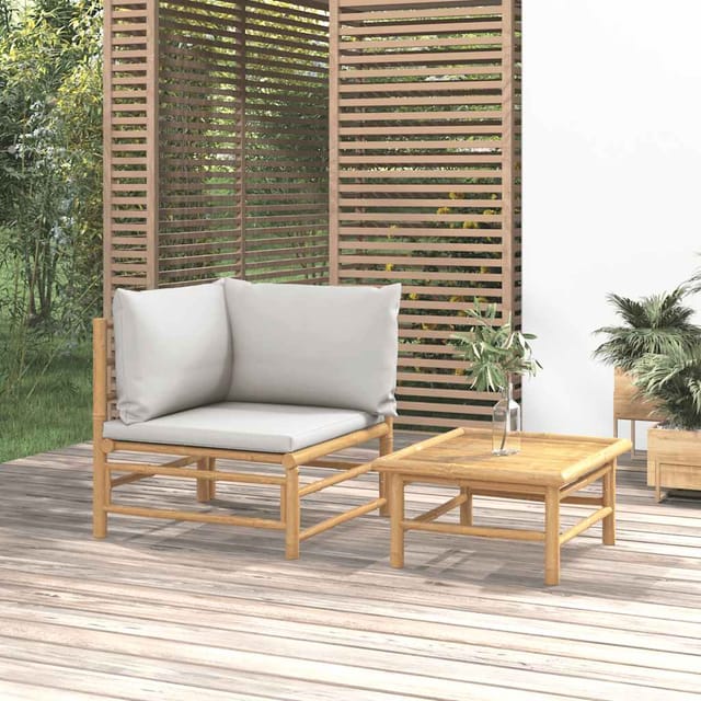 2-tlg. Garten-lounge-set Hellgraue Kissen Bambus