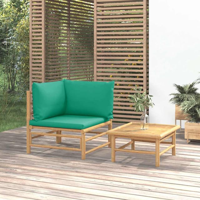 2-tlg. Garten-lounge-set Mit Grünen Kissen Bambus