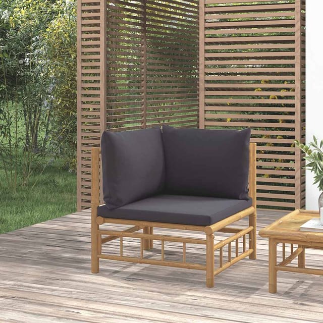 Garten-ecksofa Mit Dunkelgrauen Kissen Bambus
