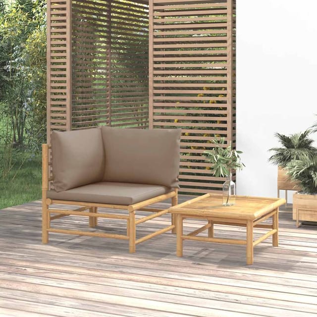 2-tlg. Garten-lounge-set Mit Taupe Kissen Bambus