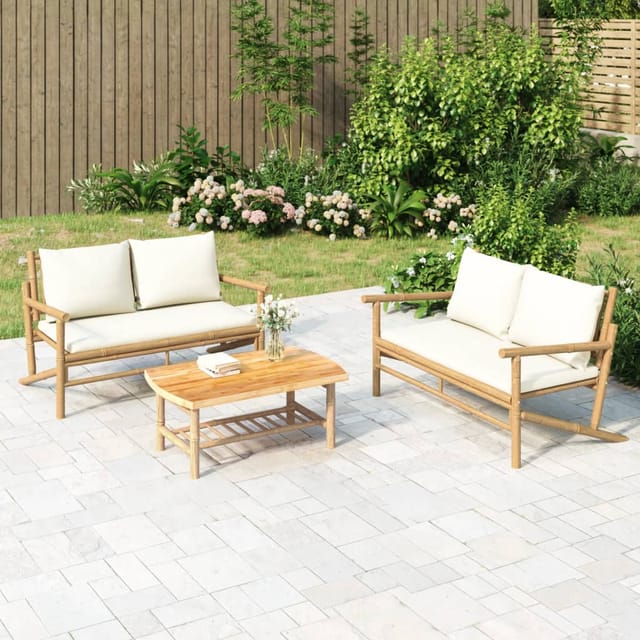 Gartenbank Mit Cremeweißen Kissen Bambus