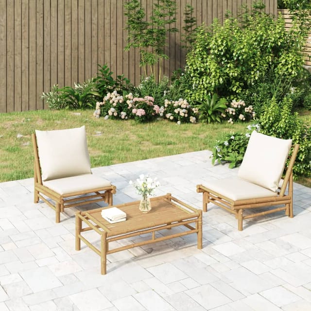 Gartenstühle 2 Stk. Mit Cremeweißen Kissen Bambus