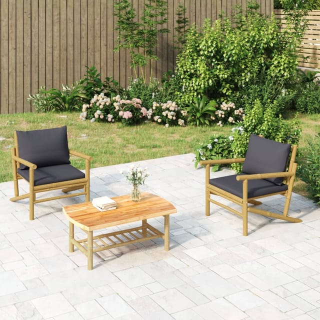 Gartenstühle 2 Stk. Mit Dunkelgrauen Kissen Bambus