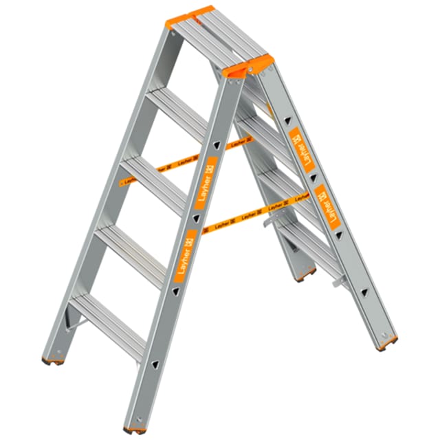 Layher Topic 1048 Stufenstehleiter Eloxiert 2x5 Stufen