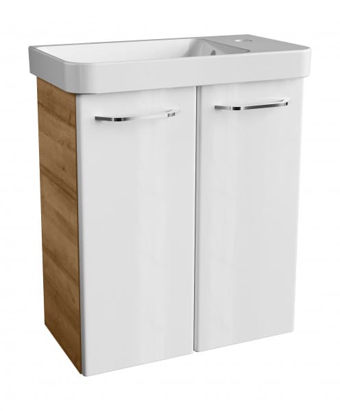 Fackelmann Milano Gäste Wc Set 2 Teile / Waschbecken / Waschbeckenunterschrank Mit 2 Türen / Badschrank Mit Soft-close / Badmöbel Set Fürs Kleine Bad / Korpus: Braun Hell / Front: Weiß / Breite: 55 Cm