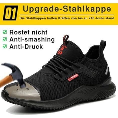 Sicherheitsschuhe Für Damen Und Herren, Arbeitsschuhe, Stahlkappe, Ultraleicht, Atmungsaktiv, Unisex-sicherheitsschuhe, Größe 43 Eu, 26,5 Cm