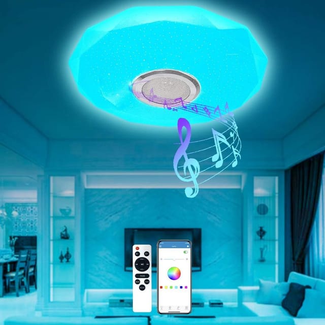 36w 4000lm Led-musik-deckenleuchte, Farb-led-deckenleuchte Mit Bluetooth-lautsprecher, Fernbedienung Und App-steuerung, Ip54 Wasserdicht, Dimmbar, Für Wohnzimmer Und Schlafzimmer – Ø 30 Cm