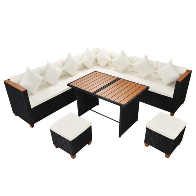 vidaXL 7-Tlg Garten-Lounge-Set mit Auflagen Poly Rattan Schwarz 43001