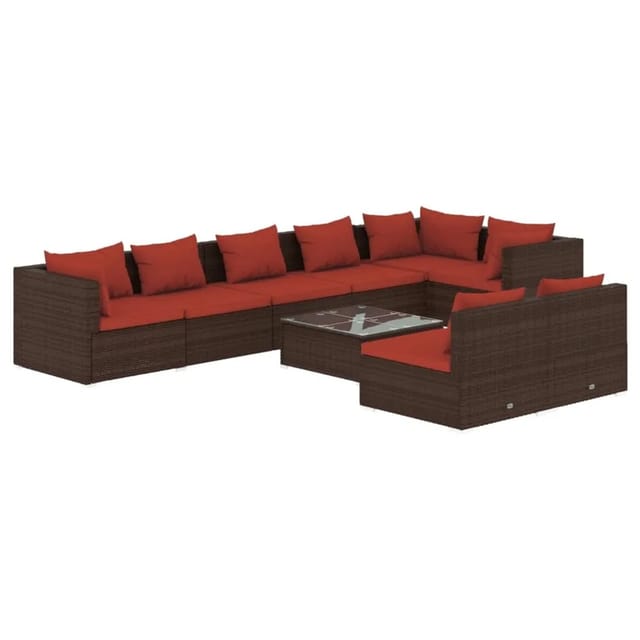 vidaXL 9-Tlg Garten-Lounge-Set mit Kissen Braun Poly Rattan 3102411