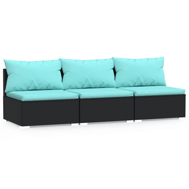 vidaXL 3-Sitzer-Sofa mit Auflagen Schwarz Poly Rattan 317539