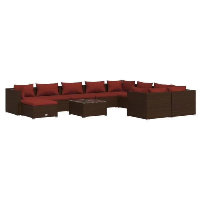 vidaXL 11-Tlg Garten-Lounge-Set mit Kissen Poly Rattan Braun 3102691