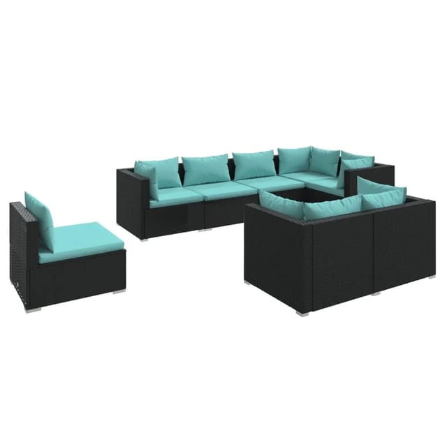 vidaXL 8-Tlg Garten-Lounge-Set mit Kissen Poly Rattan Schwarz 3102609