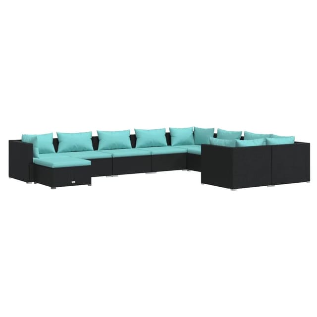 vidaXL 10-Tlg Garten-Lounge-Set mit Kissen Poly Rattan Schwarz 3102681