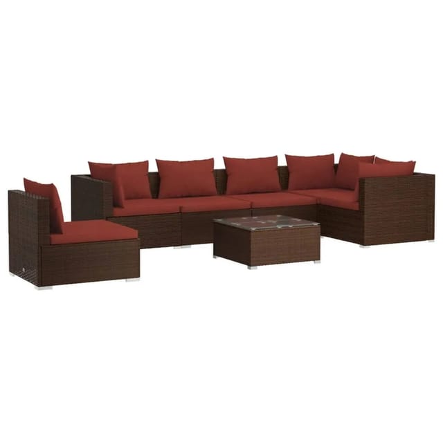 vidaXL 7-Tlg Garten-Lounge-Set mit Kissen Poly Rattan Braun 3102331
