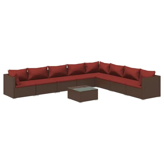 vidaXL 9-Tlg Garten-Lounge-Set mit Kissen Poly Rattan Braun 3101779