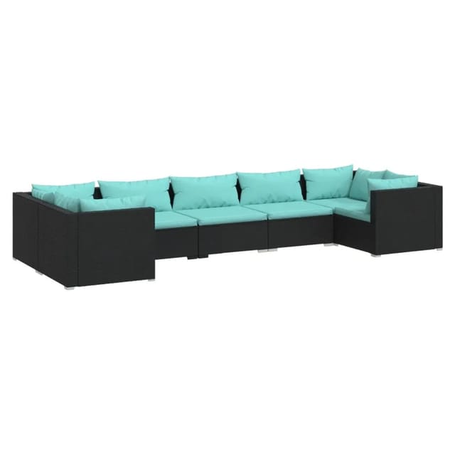 vidaXL 7-Tlg Garten-Lounge-Set mit Kissen Poly Rattan Schwarz 3101953