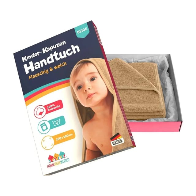 HomeKidsworld Kapuzenhandtuch Kind & Baby 100x100 cm Beige