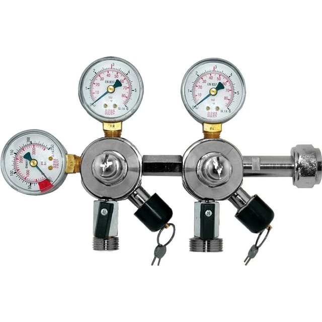 Ich-Zapfe Druckminderer Kohlensäure Manometer - 2 Druckanzeigen 0-3 Bar Bier 0-7 Bar Afg