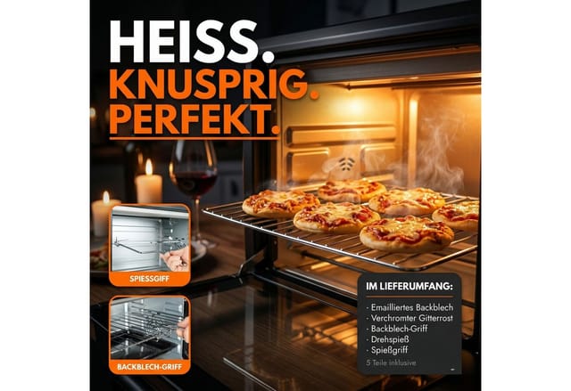 Sommertal Minibackofen 30 Liter Mit Drehspieß & Umluft 1500 W