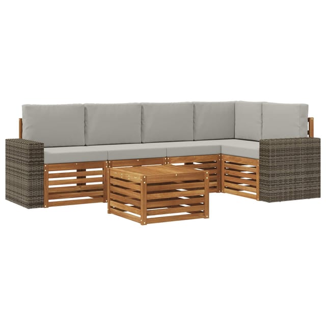 vidaXL Ecksofa Set 6 Stk Natur und Hellgrau Massivholz Akazie 3384397