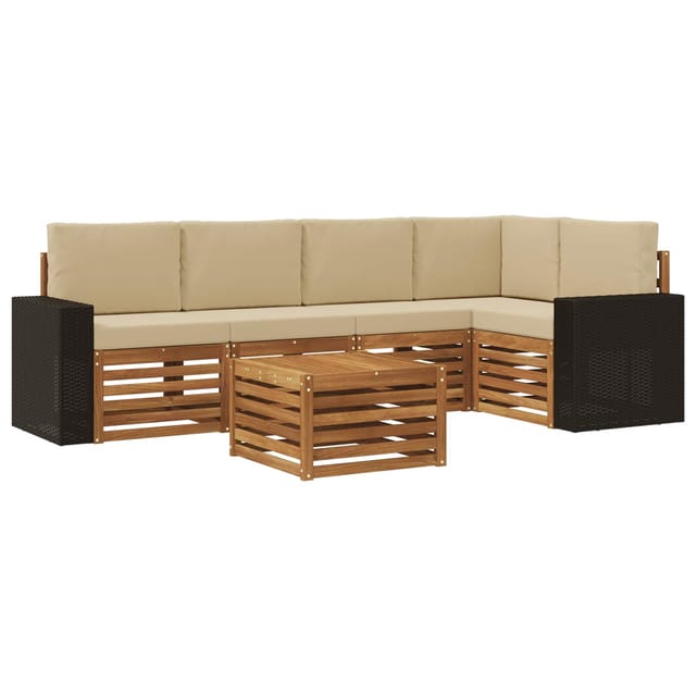 vidaXL Ecksofa Set mit Kissen 6 Stk Natur und Beige Massivholz Akazie 3384394