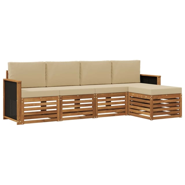 vidaXL Outdoor-Sofagarnitur mit Kissen 5 Stk Natur und Beige 3384224