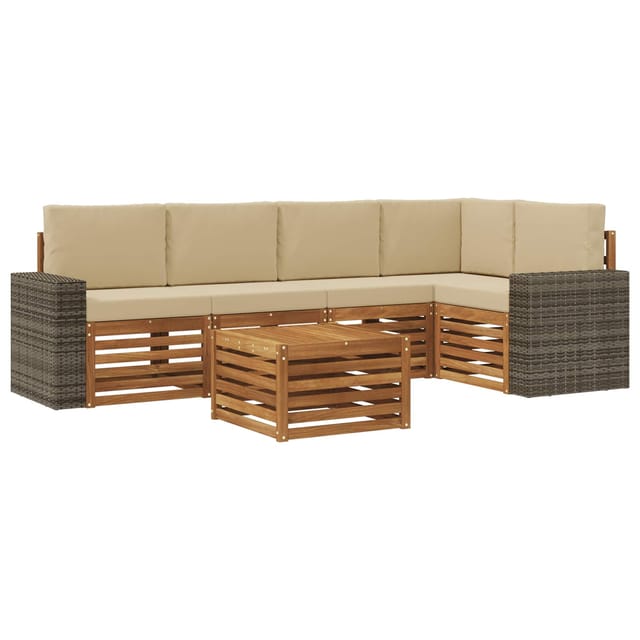 vidaXL Ecksofa Set mit Kissen 6 Stk Natur und Beige Massivholz Akazie 3384399