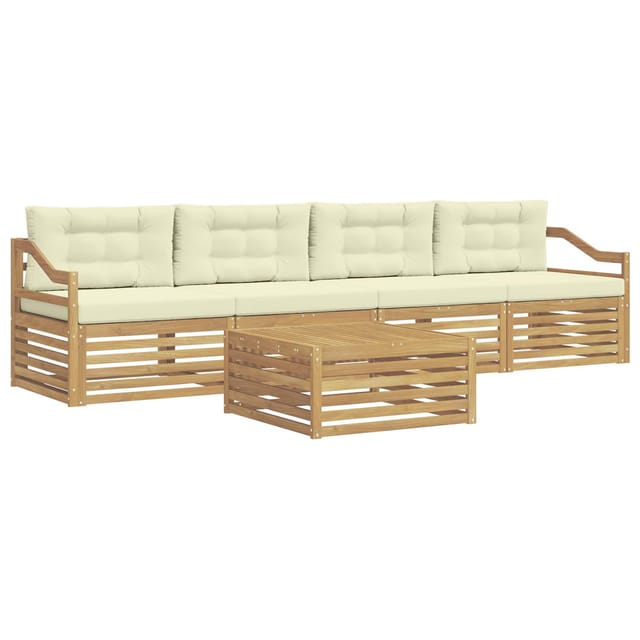 vidaXL Outdoor-Sofagarnitur 5 Stk Weiß und Creme Massivholz Akazie 3390020