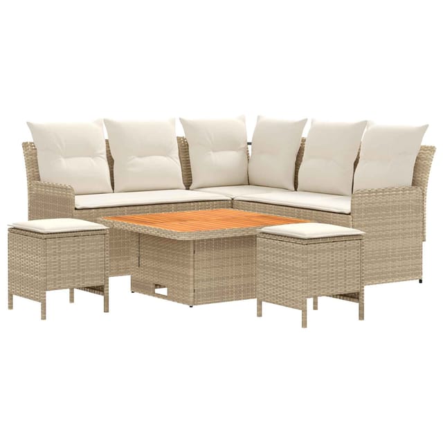 vidaXL Möbelsets mit Kissen 6 Stk Beige und Creme PE-Rattan 3422185