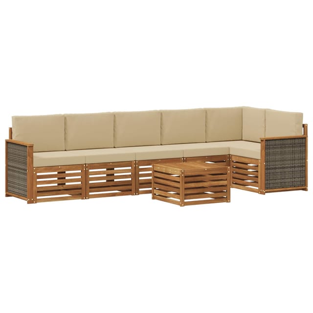 vidaXL Ecksofa Set 6 Stk Natur Massives Akazienholz und Polyester 3384439