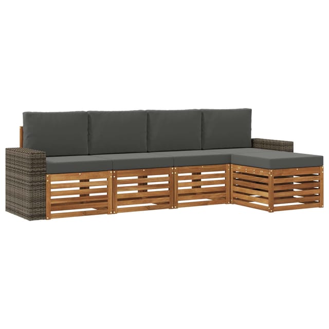 vidaXL Outdoor-Sofagarnitur mit Kissen 5 Stk Natur und Anthrazit 3384248