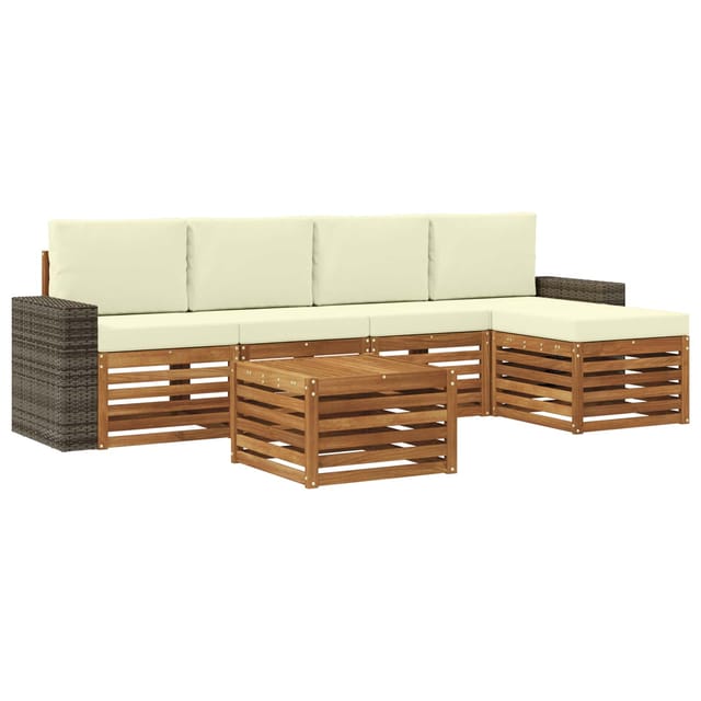 vidaXL Outdoor-Sofagarnitur mit Kissen 6 Stk Natur und Creme 3384276