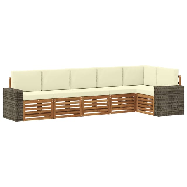 vidaXL Ecksofa Set mit Kissen 6 Stk Natur und Creme Massivholz Akazie 3384426