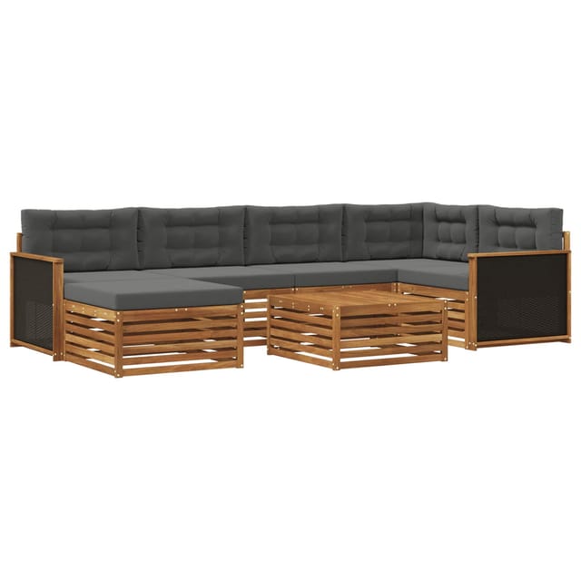 vidaXL Outdoor-Sofagarnitur mit Kissen 7 Stk Natur und Anthrazit 3383585