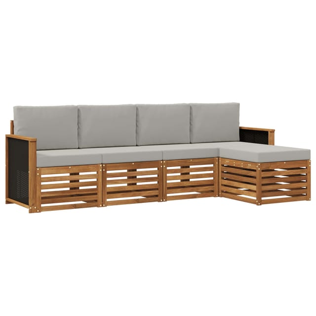 vidaXL Outdoor-Sofagarnitur mit Kissen 5 Stk Natur und Hellgrau 3384222