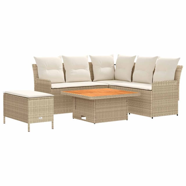 vidaXL Möbelsets mit Kissen 5 Stk Beige und Creme PE-Rattan 3422206