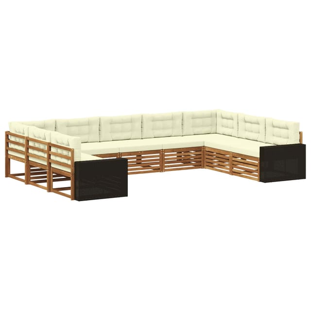 vidaXL Outdoor-Sofagarnitur 9 Stk Natur und Creme Massivholz Akazie 3383843