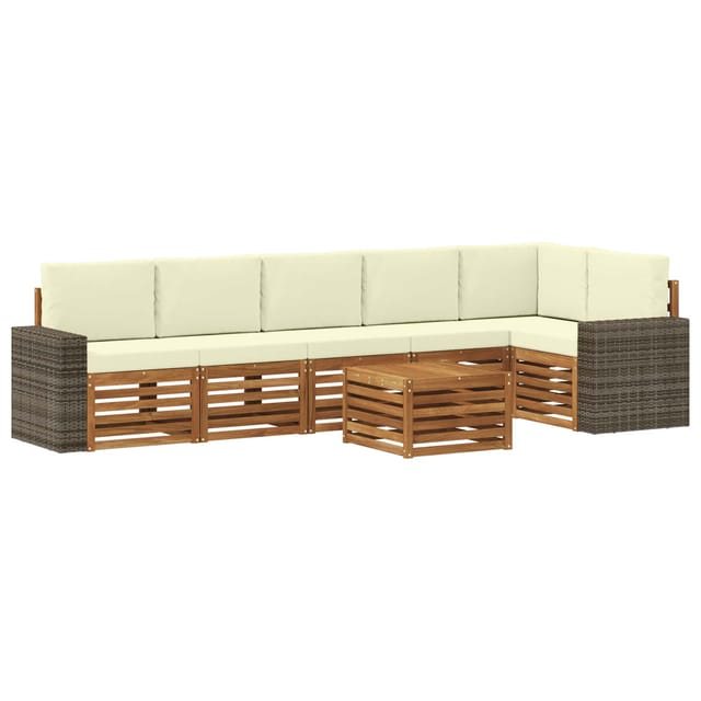 vidaXL Ecksofa Set mit Kissen 7 Stk Natur und Creme Massivholz Akazie 3384456