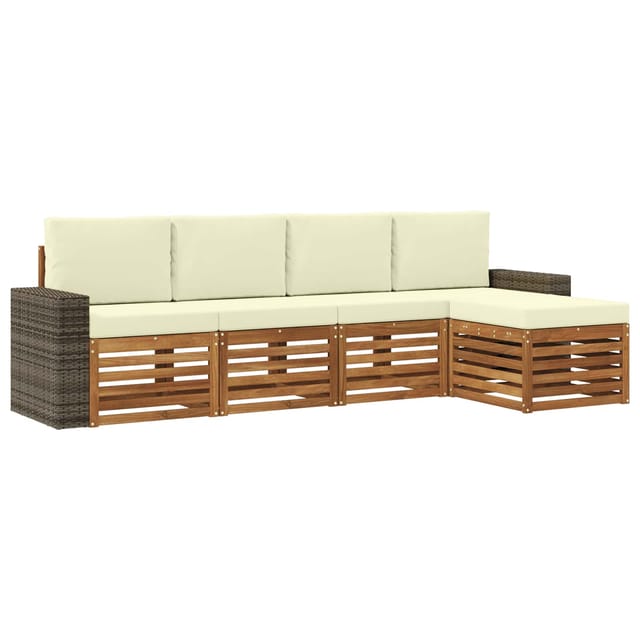 vidaXL Outdoor-Sofagarnitur mit Kissen 5 Stk Natur und Creme 3384246